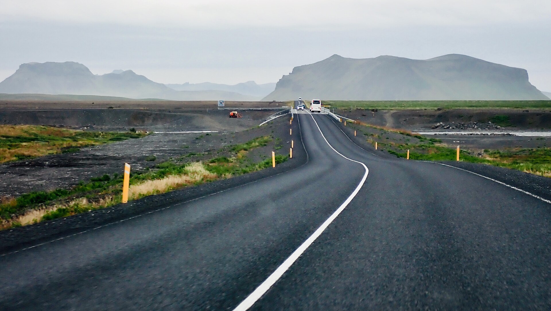 Route 1 crossing a volcanic landscape in Iceland